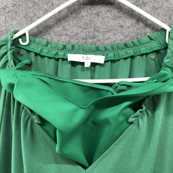TIBI Savanna Crepe Ruffle Neck Midi Dress Green Womens Size 4 Long Sleeve - Picture 8 of 12